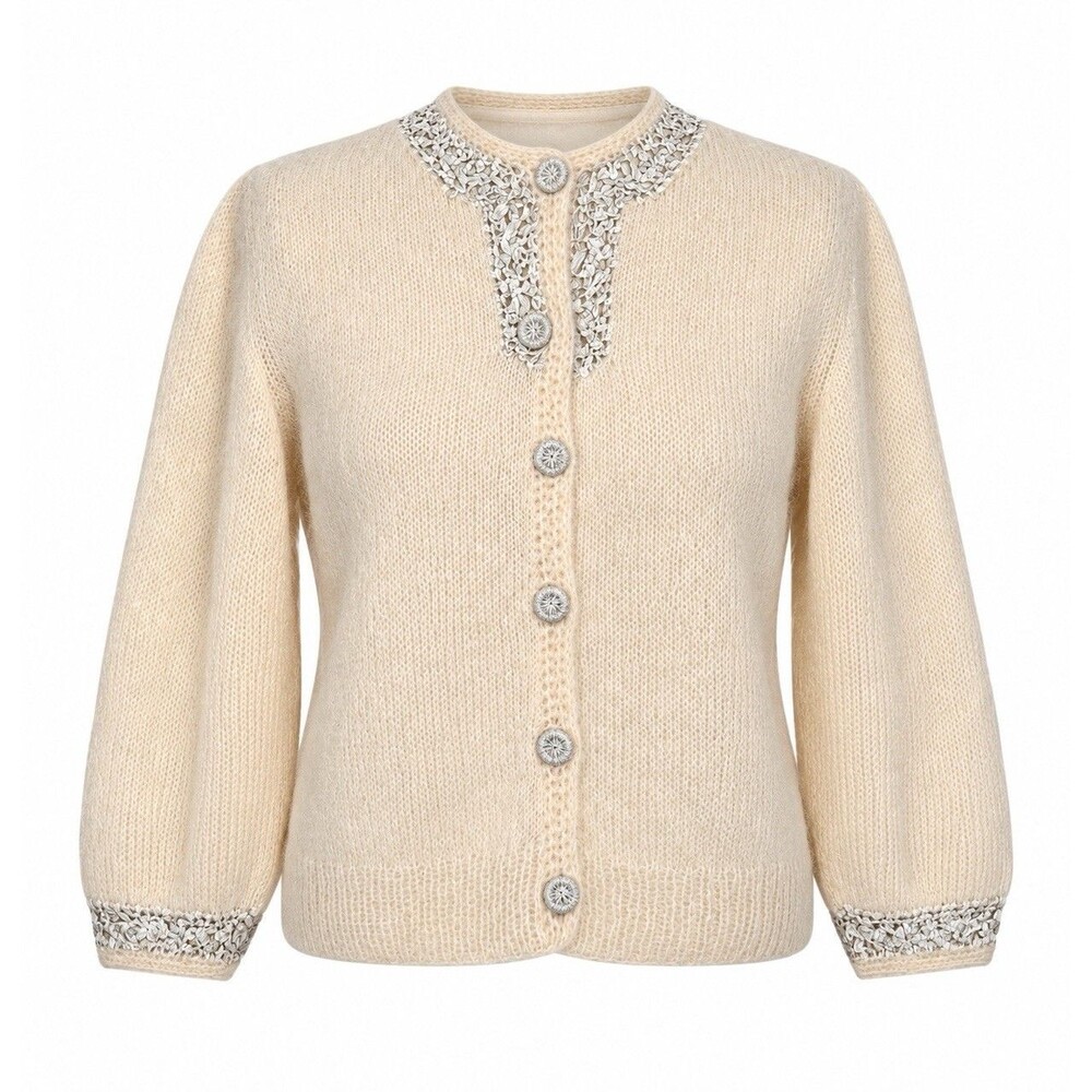 VTG Estelle Knit Shop Vintage Mohair Knit Cardigan Size M with Ribbon Trim  EVC